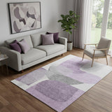 5' X 8' Purple And Charcoal Abstract Washable Area Rug With UV Protection