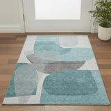 3' X 5' Teal And Gray Abstract Washable Area Rug With UV Protection