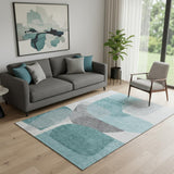 5' X 8' Teal And Gray Abstract Washable Area Rug With UV Protection