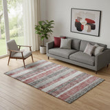 5' X 8' Burgundy And Gray Striped Washable Area Rug With UV Protection