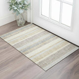 3' X 5' Gold And Beige Striped Washable Area Rug With UV Protection