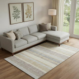 8' X 10' Gold And Beige Striped Washable Area Rug With UV Protection