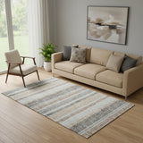 5' X 8' Gray And Beige Striped Washable Area Rug With UV Protection