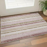 3' X 5' Pink And Beige Striped Washable Area Rug With UV Protection