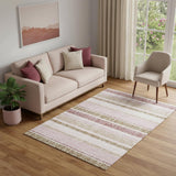 5' X 8' Pink And Beige Striped Washable Area Rug With UV Protection
