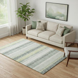 5' X 8' Pale Aqua And Beige Striped Washable Area Rug With UV Protection