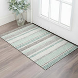3' X 5' Teal And Gray Striped Washable Area Rug With UV Protection