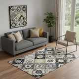 5' X 8' Black And Gray Geometric Washable Area Rug With UV Protection