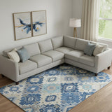 8' X 10' Blue And Beige Geometric Washable Area Rug With UV Protection