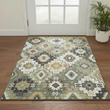 3' X 5' Fern Green And Gold Geometric Washable Area Rug With UV Protection