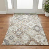 3' X 5' Ivory And Gray Geometric Washable Area Rug With UV Protection