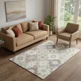 5' X 8' Ivory And Gray Geometric Washable Area Rug With UV Protection