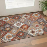 3' X 5' Rust And Lavender Geometric Washable Area Rug With UV Protection