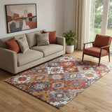 5' X 8' Rust And Lavender Geometric Washable Area Rug With UV Protection