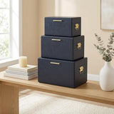 Set of Three Navy Blue Wood Hand Painted Decorative Box