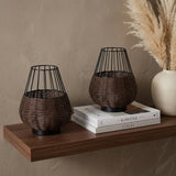 Set of Two 10" Black Round USB Table Lamps With Globe Shades