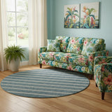 8' Aqua And White Geometric Round Rug