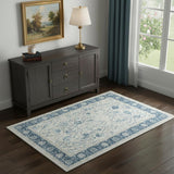 4' X 6' Gray And Blue Floral Area Rug