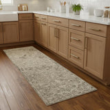8' Brown And Tan Wool Floral Hand Tufted Runner Rug