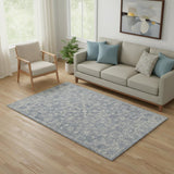 5' X 8' Blue And Ivory Wool Floral Hand Tufted Area Rug
