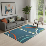 5' X 7' Navy Blue And Red Abstract Area Rug