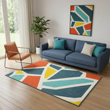 5' X 7' White Blue And Red Abstract Area Rug