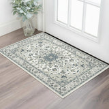 2' X 3' Gray And Cream Floral Area Rug