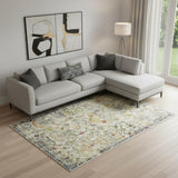6' X 9' Green And Ivory Floral Area Rug