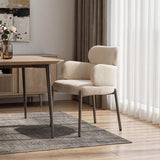 Beige and Gunmetal Boucle and Steel Dining Arm Chair