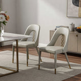 Set of Two Gray and Gold Faux Leather and Stainless Steel Dining Side Chairs