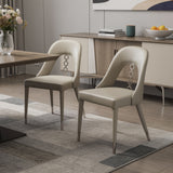 Set of Two Gray and Silver Faux Leather and Stainless Steel Dining Side Chairs