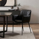 Black Faux Leather and Steel Dining Arm Chair