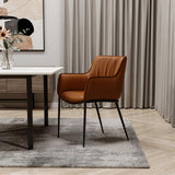 Brown and Black Faux Leather and Steel Dining Arm Chair