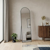 59" Black Metal Arch Wall Mounted Leaning Or Freestanding Framed Full Length Mirror