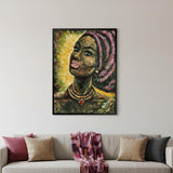 African Portrait 30" × 39" Hand-Painted Mixed-Media Wall Art And Textured Contemporary Figurative Painting Hand Painted Brown Floater Frame Wall Art