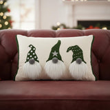 14" X 20" Green And Ivory Cotton Christmas Gnomes Throw Pillow With Embroidery