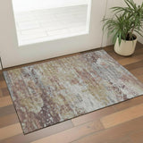 3' X 5' Beige Gray And Ivory Abstract Washable Area Rug With UV Protection