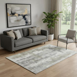 5' X 8' Beige Gray And Ivory Abstract Washable Area Rug With UV Protection