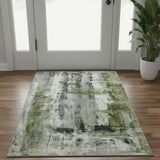 3' X 5' Olive Green Charcoal And Ivory Abstract Washable Area Rug With UV Protection