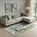 8' X 10' Olive Green Charcoal And Ivory Abstract Washable Area Rug With UV Protection