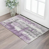3' X 5' Purple Charcoal And Ivory Abstract Washable Area Rug With UV Protection
