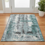 3' X 5' Teal Charcoal And Ivory Abstract Washable Area Rug With UV Protection