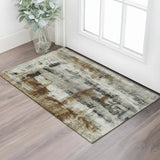 3' X 5' Taupe Charcoal And Brown Abstract Washable Area Rug With UV Protection
