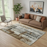 5' X 8' Taupe Charcoal And Brown Abstract Washable Area Rug With UV Protection
