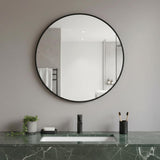 24" Black Metal Round Framed Bathroom Vanity Mirror