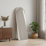 63" Gold Metal Arch Wall Mounted Leaning And Freestanding Framed Standing Mirror