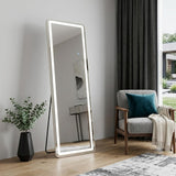 60" Silver Glass Lighted Wall Mounted Leaning And Freestanding Framed Full Length Mirror