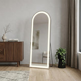 60" Silver Glass Arch Lighted Wall Mounted Leaning And Freestanding Framed Full Length Mirror