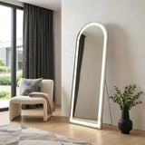 63" Silver Glass Arch Lighted Wall Mounted Leaning And Freestanding Framed Full Length Mirror
