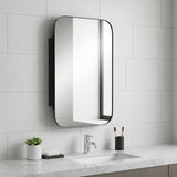 24" Black Metal Framed Bathroom Vanity Mirror With Cabinet